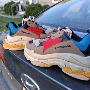 Balenciaga Multicolor Triple S Sneakers - Red, Blue, Tan